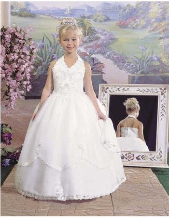 Inexpensive Ball Gown Halter Full Length First Holy Communion Dresses