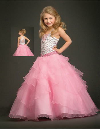 Organza Layered Full Skirt Pink Easter Girls Dresses/ Flower Girl Dresses