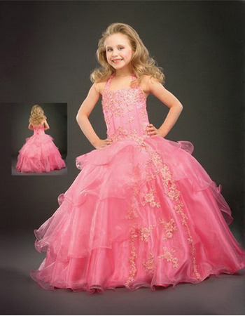 Ball Gown Tulle Layered Pink Easter Girls Dresses/ Flower Girl Dresses