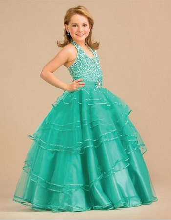 Halter Beaded Layered Easter Girls Dresses/ Flower Girl Dresses