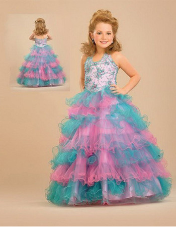 Colorful A-Line Floor Length Tiered Easter Girls Dresses/ Flower Girl Dresses