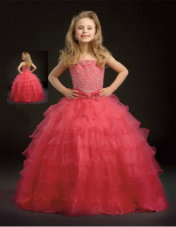 Tulle Floor Length Tiered Easter Girls Dresses/ Flower Girl Dresses