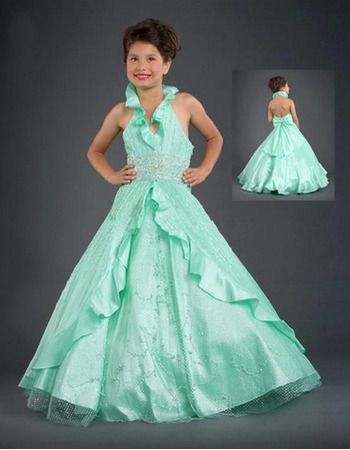 Inexpensive A-Line Halter Floor Length Taffeta Flower Girl Dresses