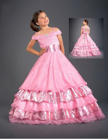 Taffeta Layered Sash Pink Easter Girls Dresses/ Flower Girl Dresses