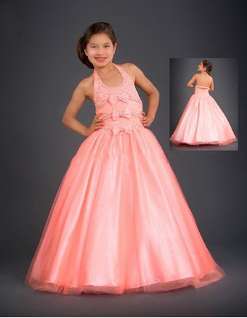 Halter Tulle Bow Easter Girls Dresses/ Flower Girl Dresses