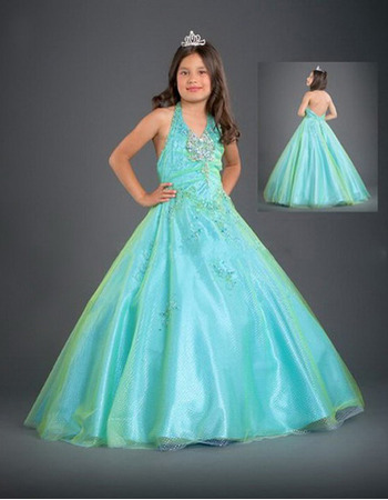 Net Beaded Full Length Easter Girls Dresses/ Flower Girl Dresses