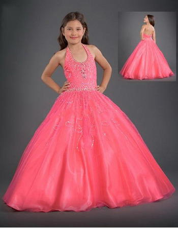 Tulle Embroidery Full Length Easter Girls Dresses/ Flower Girl Dresses