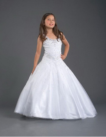 White Organza Full Length First Communion Dresses/ Flower Girl Dresses