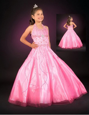 Tulle Embroidery Bubble Skirt Pink Easter Girls Dresses/ Flower Girl Dresses