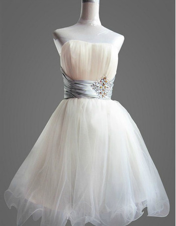 Affordable A-Line Strapless Short Tulle Homecoming/ Party Dresses