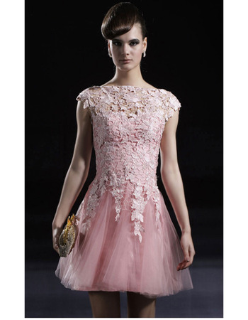 Applique Pink Short Cocktail Dresses/ A-Line Organza Party Dresses
