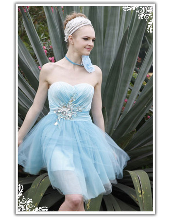 Blue Sweetheart Short Cocktail Dresses/ Sheath Applique Organza Party Dresses