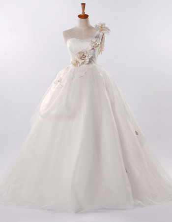 Discount One Shoulder A-Line Wedding Dresses/ Elegant Long Church Bridal Gowns