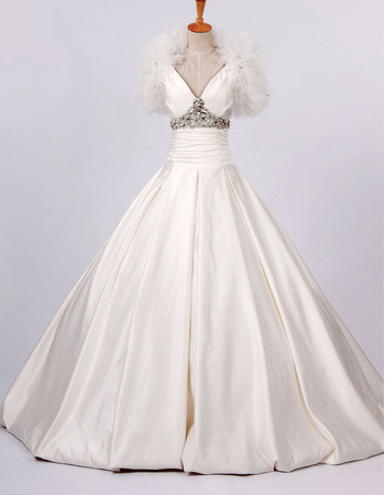 Elegant V-Neck A-Line Wedding Dresses/ Fall Satin Church Bridal Gowns