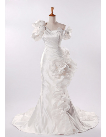 Fall One Shoulder Mermaid Wedding Dresses/ Affordable Taffeta Church Bridal Gowns
