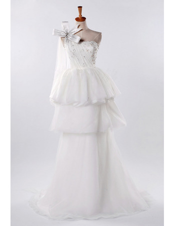 Discount One Shoulder A-Line Wedding Dresses/ Elegant Floor Length Church Bridal Gowns