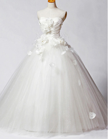 Fall Floral A-Line Wedding Dresses/ Affordable Organza Floor Length Church Bridal Gowns