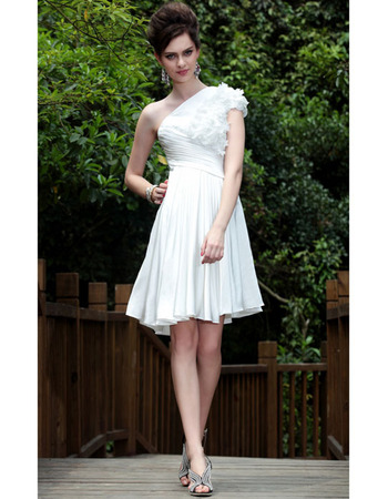 Discount Stylish A-Line One Shoulder Satin Pleated Short Wedding Dresses/ Bridal Dresses