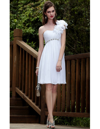 Affordable Custom Empire One Shoulder Chiffon Floral Short Wedding Dresses/ Bridal Dresses