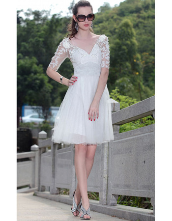 Top Stylish A-Line V-Neck Organza Knee Length Short Wedding Dresses/ Bridal Dresses