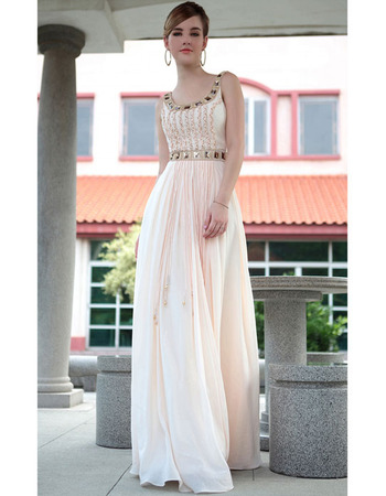 Affordable Elegant A-Line Round Neck Floor Length Chiffon Wedding Dresses