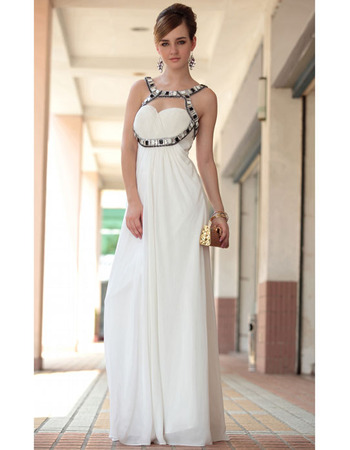 Affordable Custom Sheath Round Neck Floor Length Chiffon Wedding Dresses