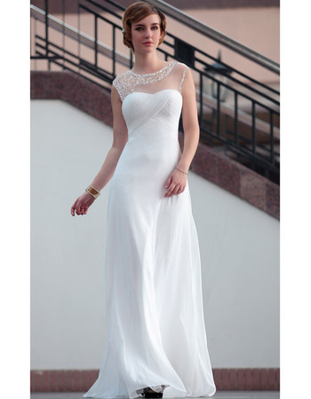 Discount Elegant Sheath Round Neck Floor Length Chiffon Wedding Dresses