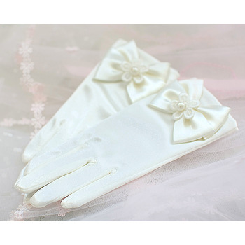 Wrist Elastic Satin Ivory Flower Girl/ First Communion Gloves