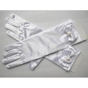 Elbow Elastic Satin White/ Pink Flower Girl/ First Communion Gloves
