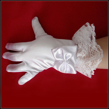 Wrist Elastic Satin Lace White Flower Girl/ First Communion Gloves