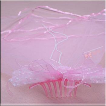 Pink Organza Flower Girl Veils with Bows