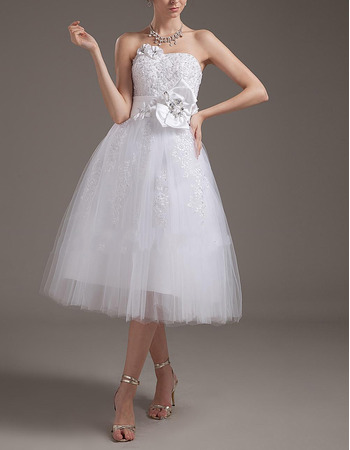 Summer Strapless A-Line Beaded Short Beach Wedding Dresses