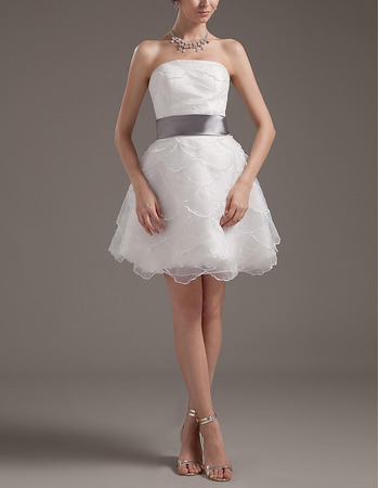 Affordable A-Line Organza Short Beach Wedding Dresses with Sashes