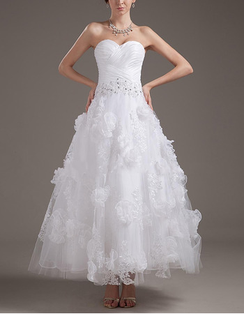 Elegant A-Line Applique Tea Length Reception Wedding Dresses