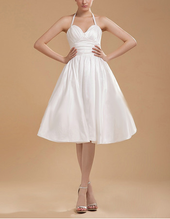 Discount Taffeta Halter A-Line Short Reception Wedding Dresses