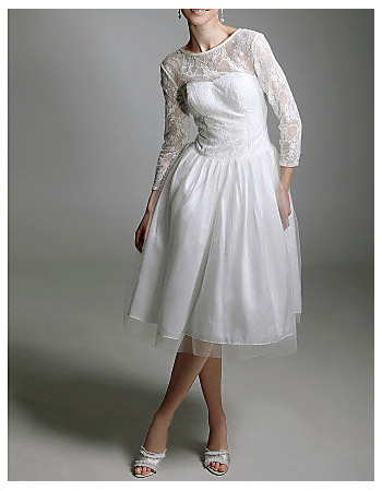 Custom Knee Length Lace Short Reception Wedding Dress with Long Sleeves