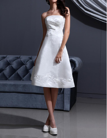 Affordable A-Line Strapless Satin Short Reception Wedding Dresses