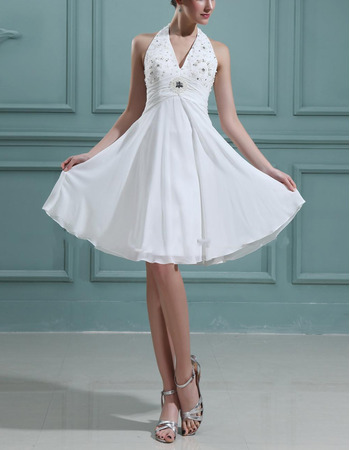 Summer Empire Halter Chiffon Short Reception Wedding Dresses