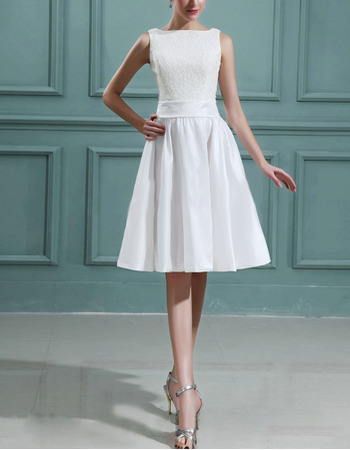 Inexpensive Custom A-Line Taffeta Lace Short Reception Wedding Dresses