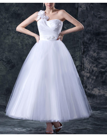 Spring A-Line One Shoulder Tea Length Wedding Dresses