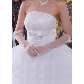 Elbow Voile Ivory Wedding Gloves