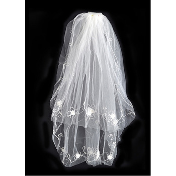 2 Layers Fingertip with Flowers Ivory Wedding Veils