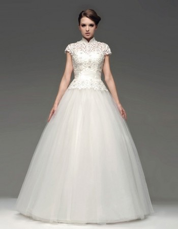 Discount New Style Ball Gown Floor Length Lace Organza Wedding Dresses