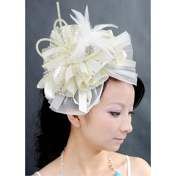 Stunning Ivory Tulle Fascinators with Feather for Brides