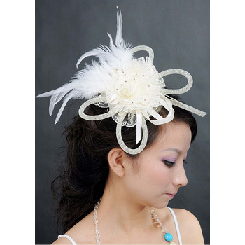 Stunning White Lace Fascinators with Feather for Brides