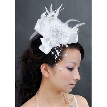 Chic White Satin Fascinators with Feather for Brides