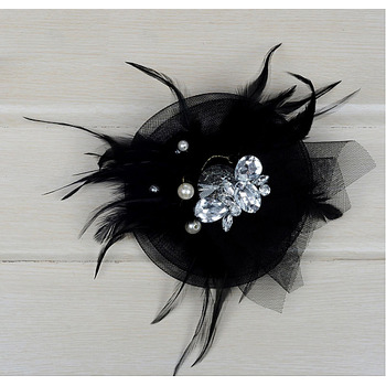 Bridal Chic Black Tulle Fascinators with Feather