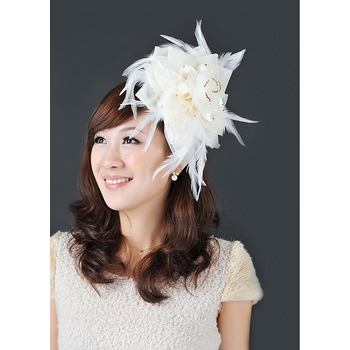 Stunning White Satin Chiffon Tulle Fascinators with Feather for Brides
