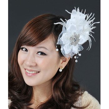 Gorgeous White Satin Chiffon Tassel Fascinators with Feather for Brides