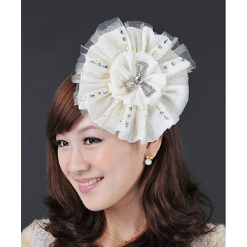 Gorgeous Ivory Satin Tulle Fascinators with Beads for Brides